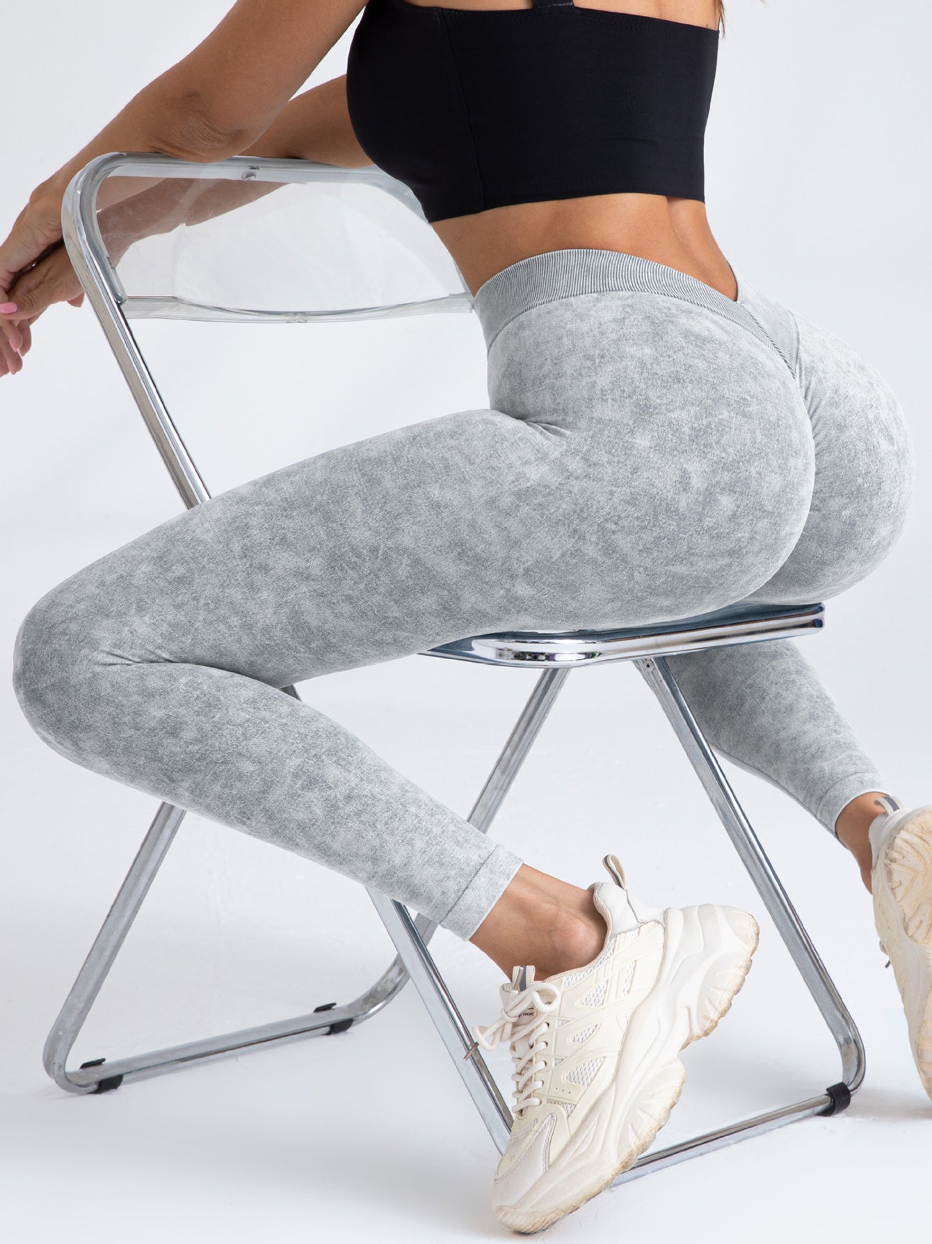 V-Back Scrunch Butt Leggings - High Waist Seamless Gym Yoga Pants for Women